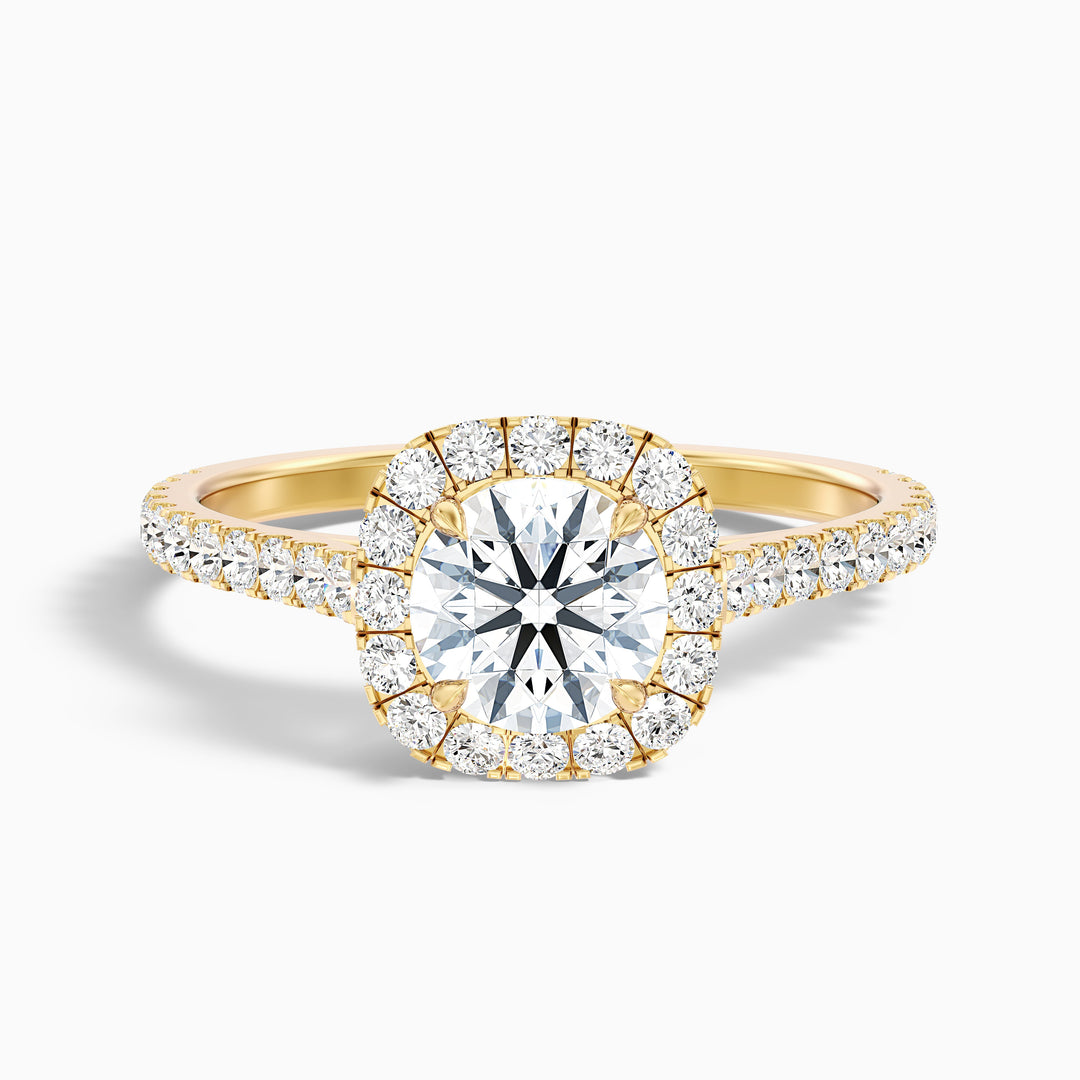 shea 9 carat round halo pave moissanite diamond ring in 14k yellow gold -  Front View
