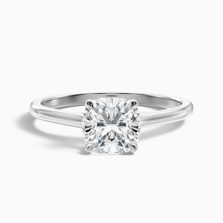 Joy 2 Carat Cushion Cut Solitaire Lab Grown Engagement Ring in 18k White Gold - Front View