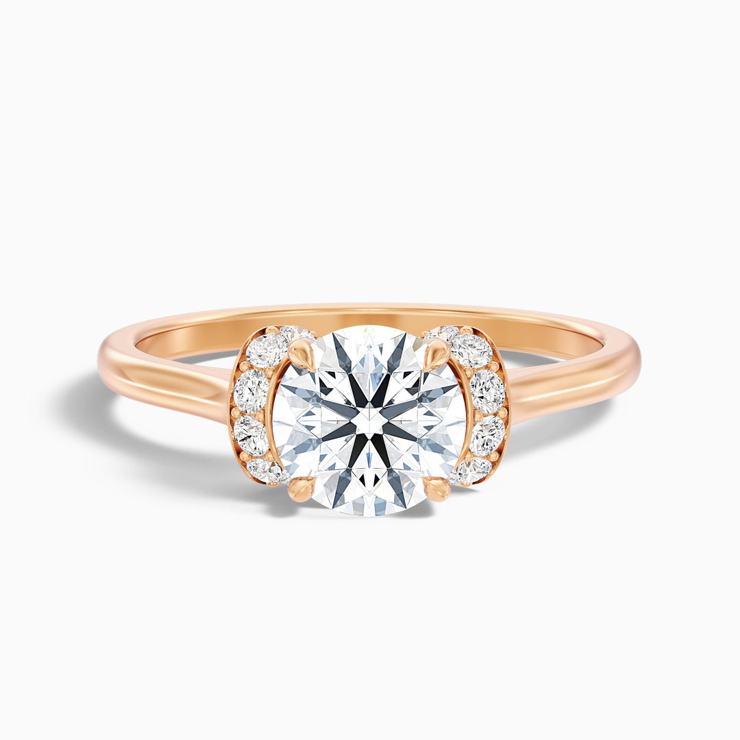 jena 8 carat round solitaire garland pave moissanite diamond ring in 10k rose gold -  Front View