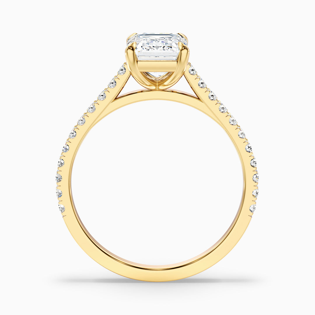 Kira 4 Carat Emerald Cut Side Stone Pave Lab Grown Engagement Ring in 14k Yellow Gold - Side View