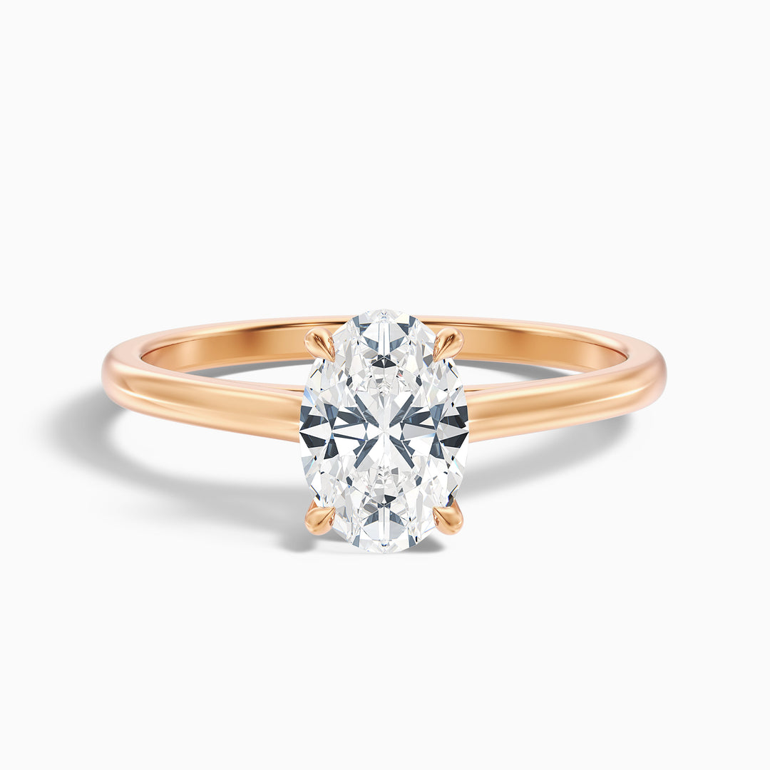 pari 9 carat oval solitaire moissanite engagement ring in 18k rose gold -  Front View