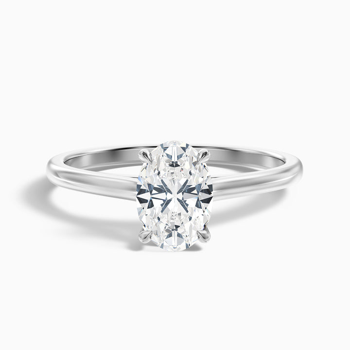 pari 7 carat oval solitaire moissanite engagement ring in 18k white gold -  Front View