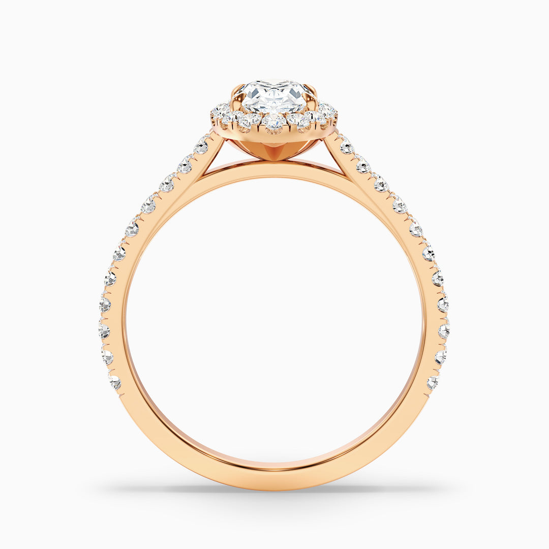 Zia 1 Carat Oval Halo Pave Lab Grown Engagement Ring in 14k Rose Gold - Side View