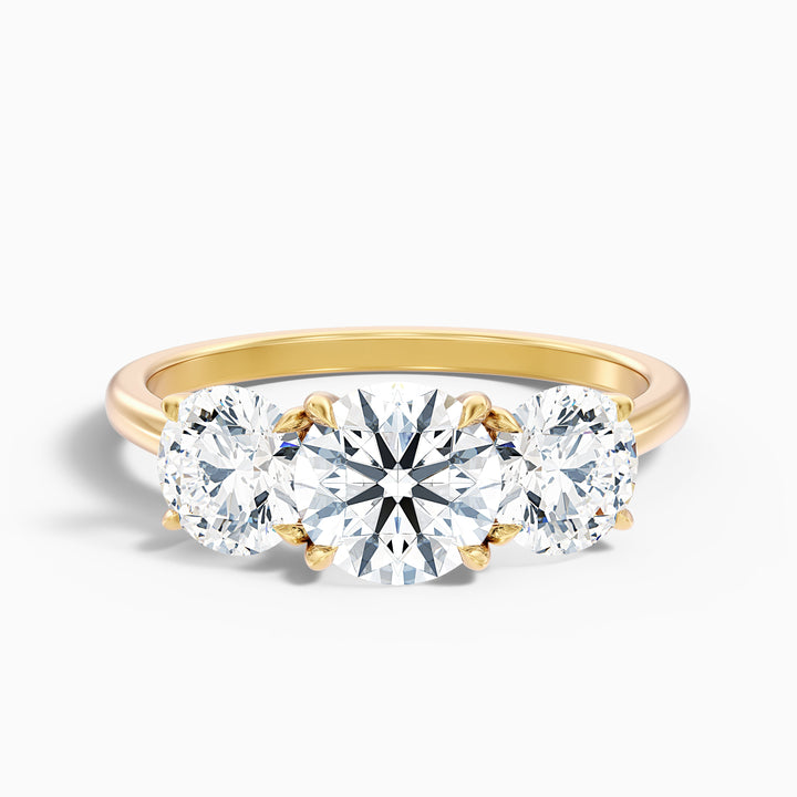 Iara 1.5 Carat Round Three Stone Lab Grown Engagement Ring in 18k Yellow Gold - Front View