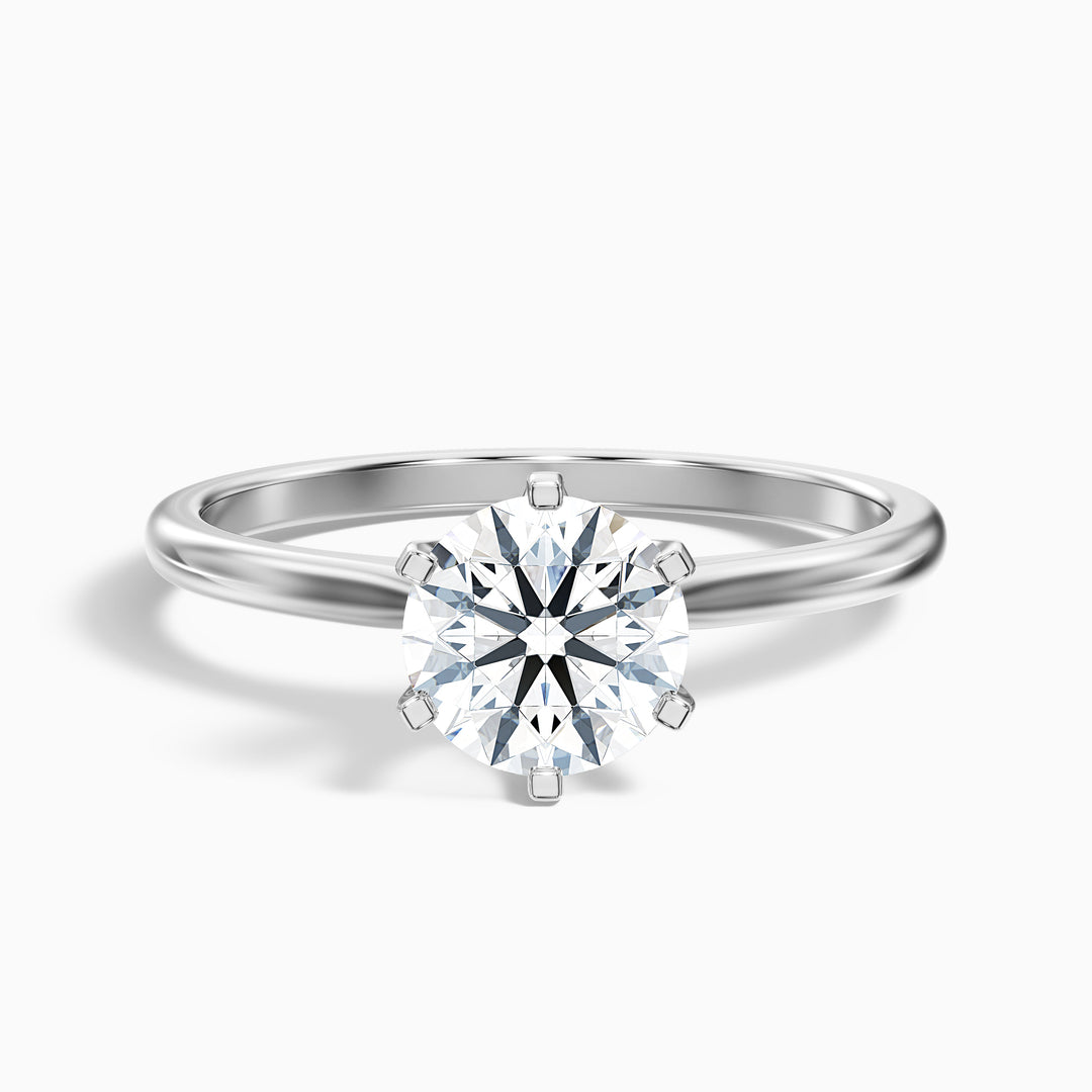 fern 8 carat round solitaire moissanite diamond ring in 18k white gold -  Front View