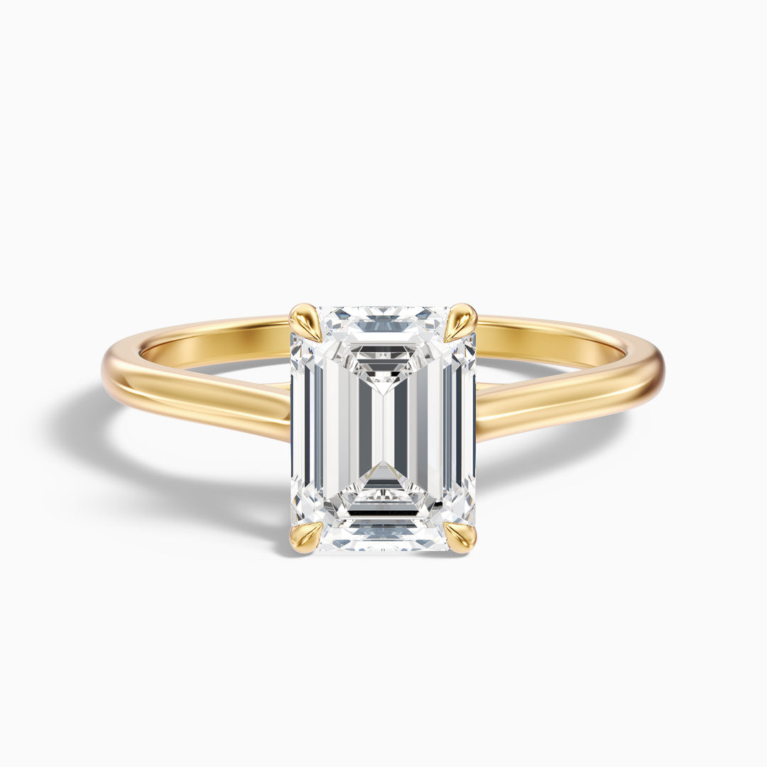 Hana 2.5 Carat Emerald Cut Solitaire Lab Grown Diamond Ring in 18k Yellow Gold - Front View