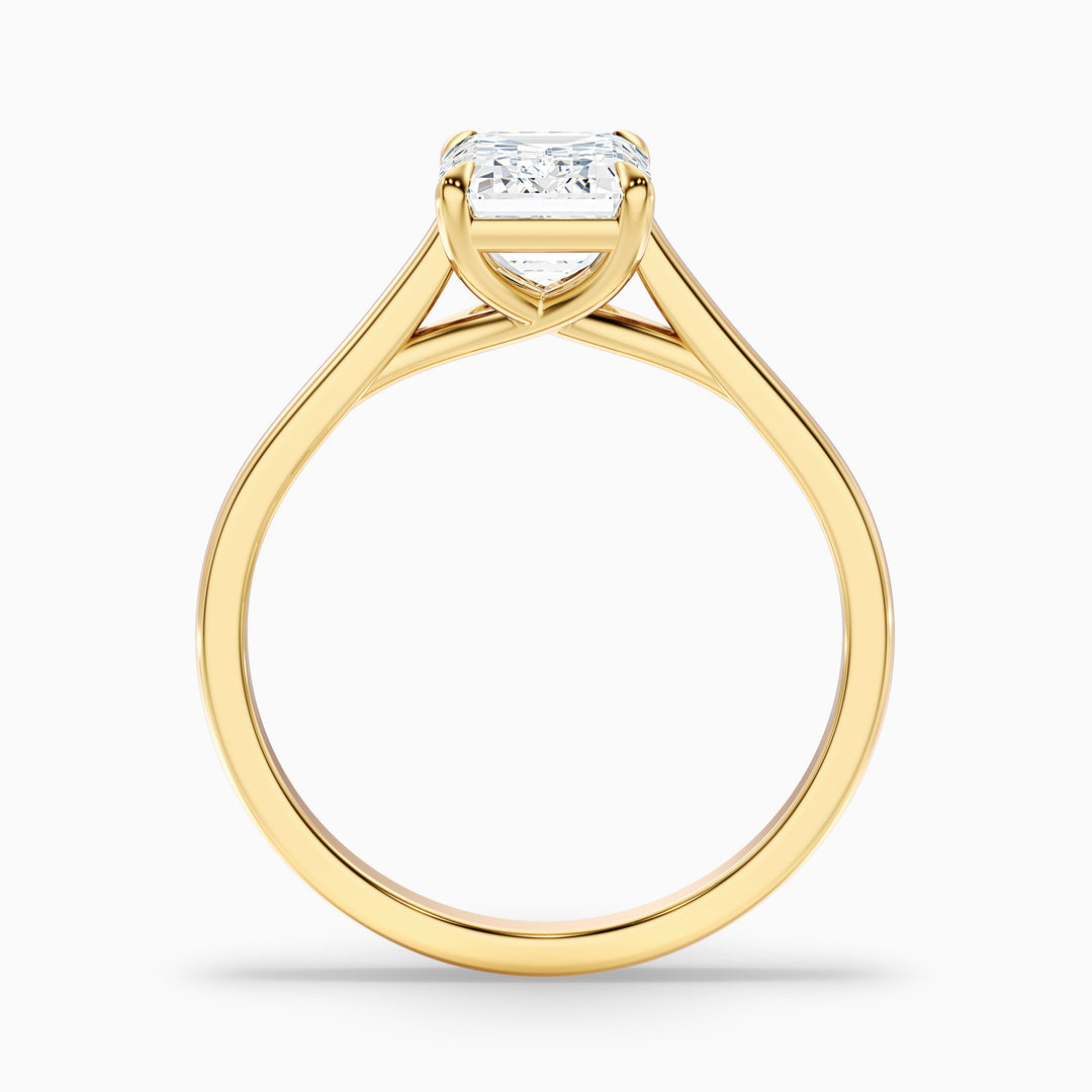 Hana 4 Carat Emerald Cut Solitaire Lab Grown Diamond Ring in 14k Yellow Gold - Side View