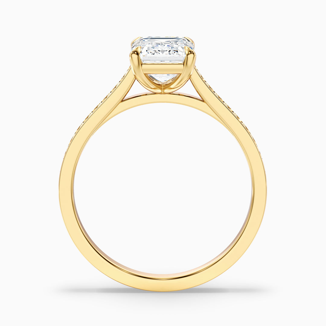 Eliza 3 Carat Emerald Cut Side Stone Pave Lab Grown Diamond Ring in 14k Yellow Gold - Side View