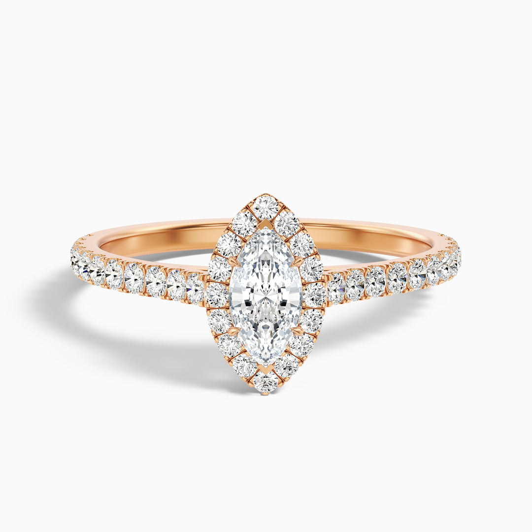 Cara 10 Carat Marquise Halo Pave Moissanite Engagement Ring in 14k Rose Gold