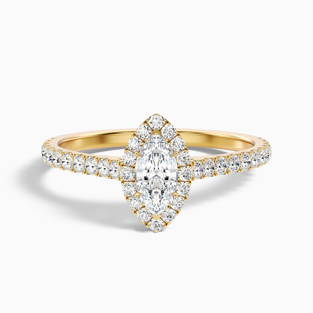 Cara 7 Carat Marquise Halo Pave Moissanite Engagement Ring in 18k Yellow Gold
