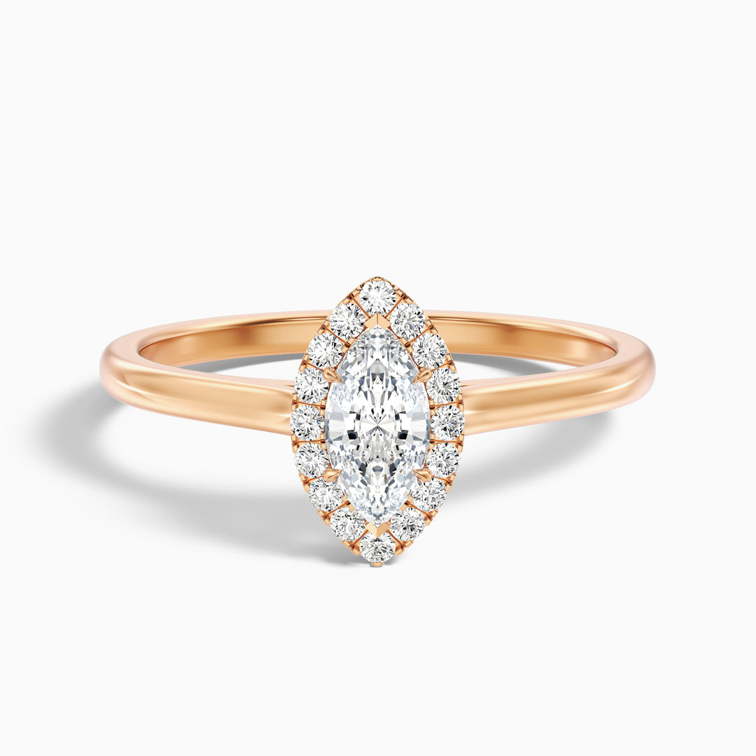 Bria 8 Carat Marquise Halo Moissanite Engagement Ring in 18k Rose Gold