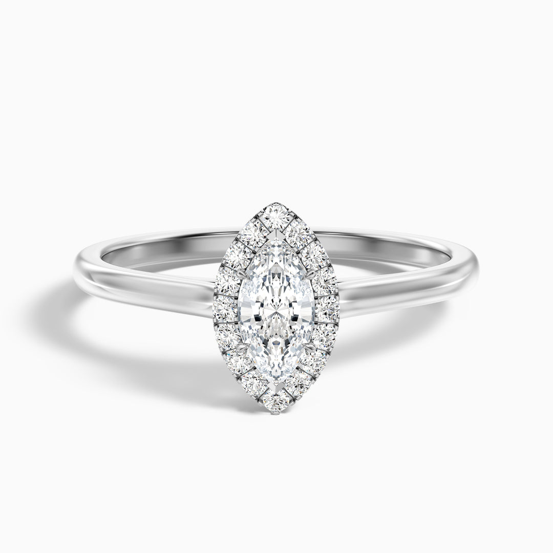 Bria 8 Carat Marquise Halo Moissanite Engagement Ring in 14k White Gold