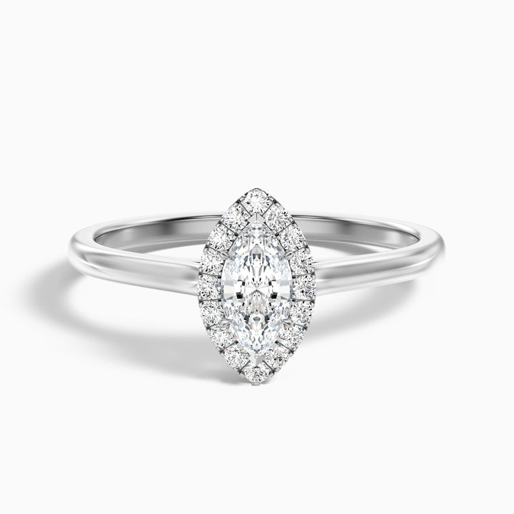 Bria 8 Carat Marquise Halo Moissanite Engagement Ring in 14k White Gold