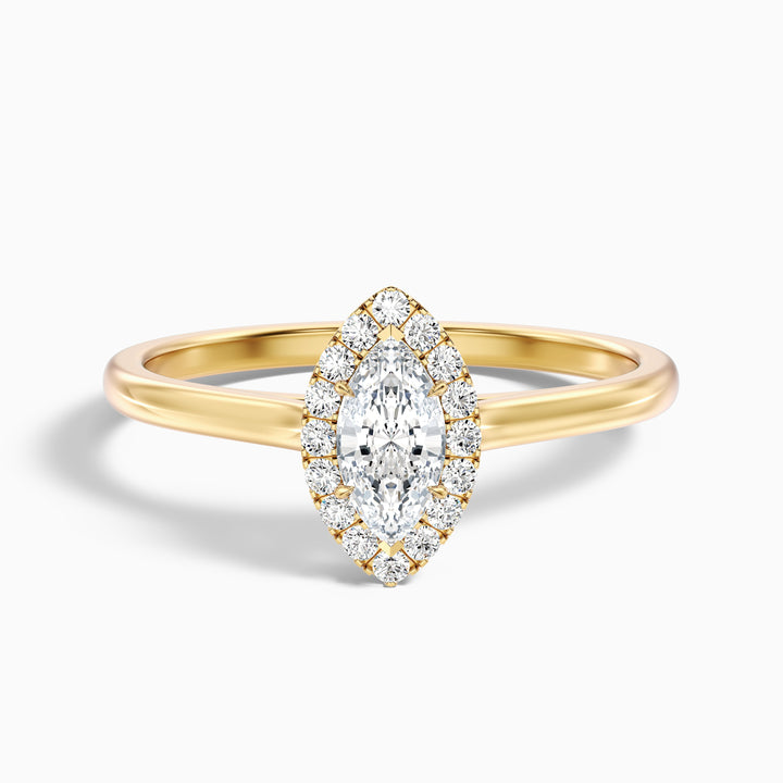 Bria 10 Carat Marquise Halo Moissanite Engagement Ring in 18k Yellow Gold
