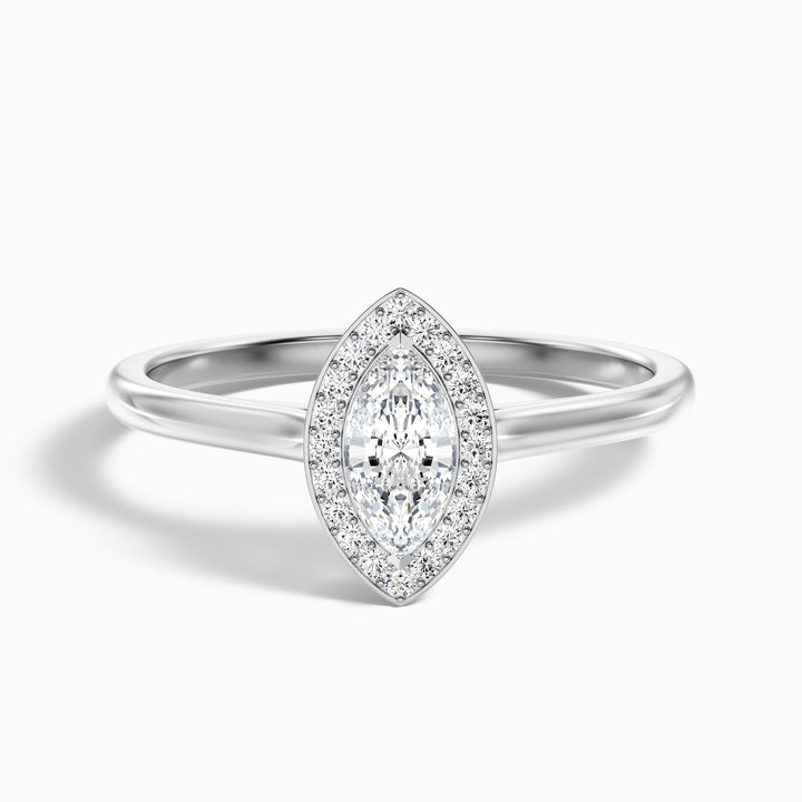 Carla 3.5 Carat Marquise Halo Lab Grown Diamond Ring in 14k White Gold - Front View
