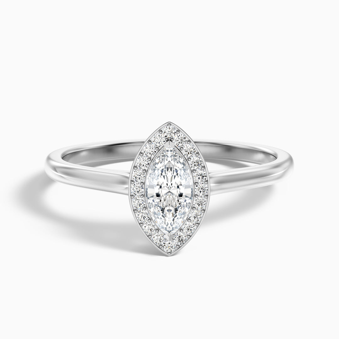 Carla 3.5 Carat Marquise Halo Lab Grown Diamond Ring in 18k White Gold - Front View