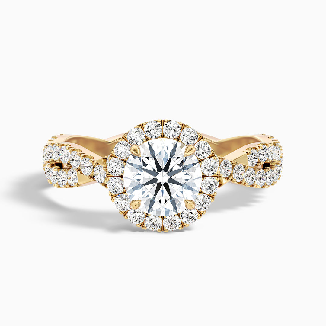 Riva 4 Carat Round Cut Halo Twisted Pave Moissanite Engagement Ring - Front View