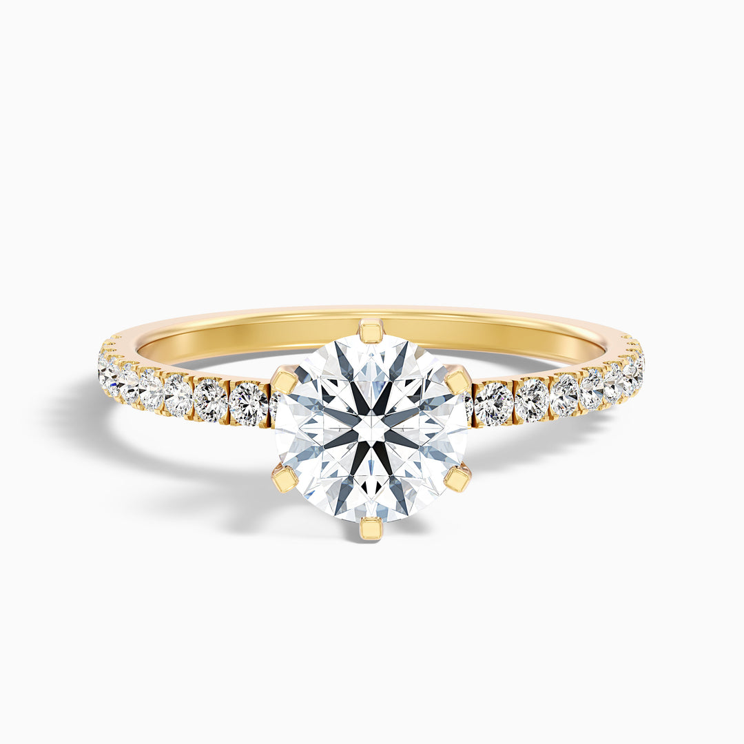 Olive 2 Carat Round Side Stone Pave Lab Grown Diamond Ring in 14k Yellow Gold - Front View