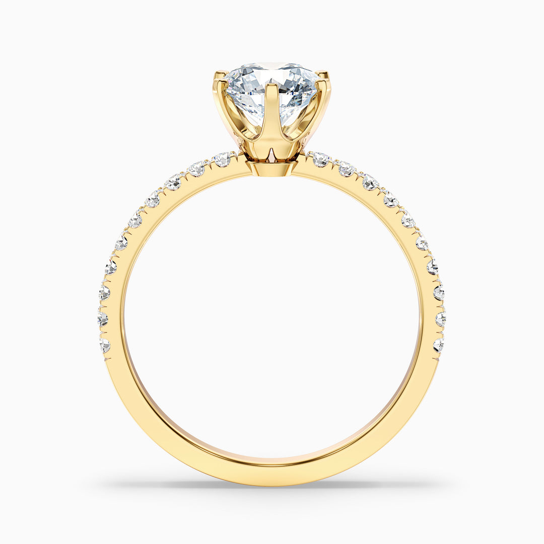 Olive 2 Carat Round Side Stone Pave Lab Grown Diamond Ring in 14k Yellow Gold - Side View