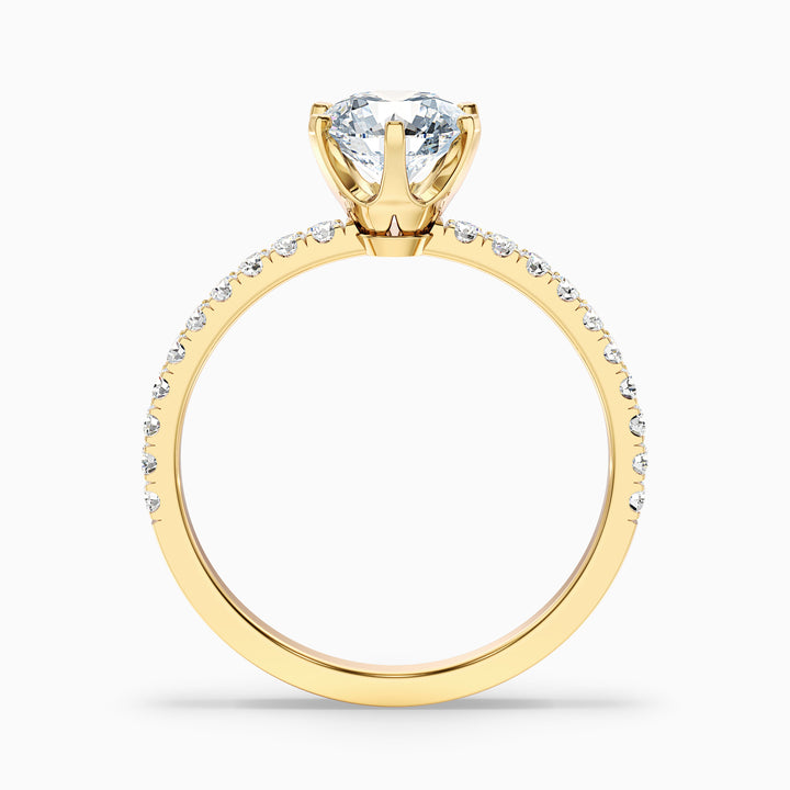 Olive 2 Carat Round Side Stone Pave Lab Grown Diamond Ring in 14k Yellow Gold - Side View