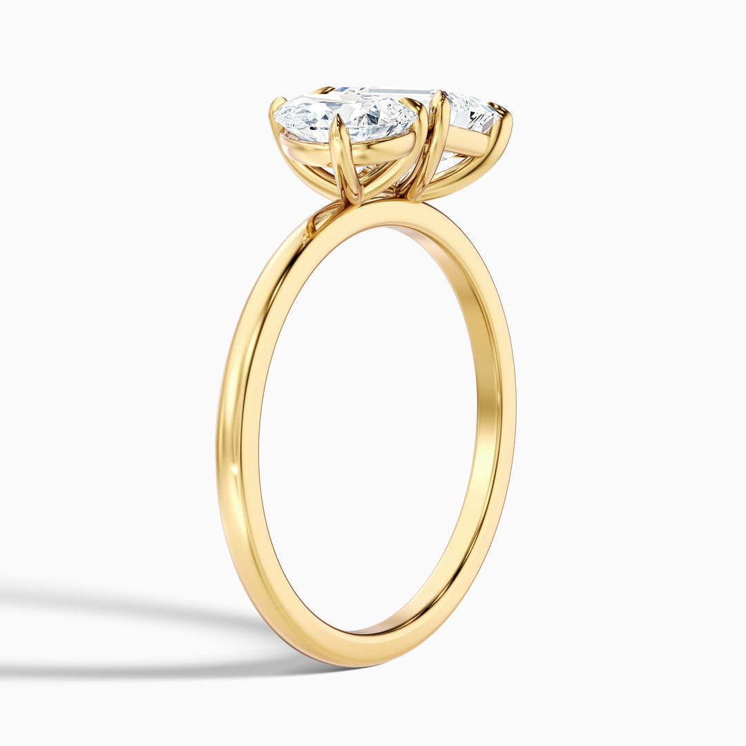 Flora Toi Et Moi Ring in 14k Rose Gold With Pear and Emerald Two Stone Moissanite Diamond (1 Ct. Tw.) - Detail View