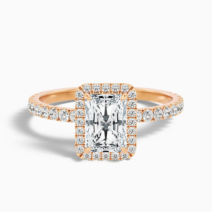 Becca 1 Carat Radiant Cut Halo Pave Set Lab Grown Diamond Ring in 10k Rose Gold