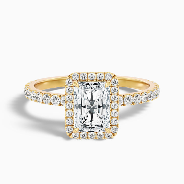 Becca 1.5 Carat Radiant Cut Halo Pave Set Lab Grown Diamond Ring in 14k Yellow Gold