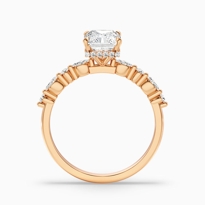Erica 1.5 Carat Radiant With Side Stones and Hidden Halo Moissanite Engagement Ring in 18k Yellow Gold