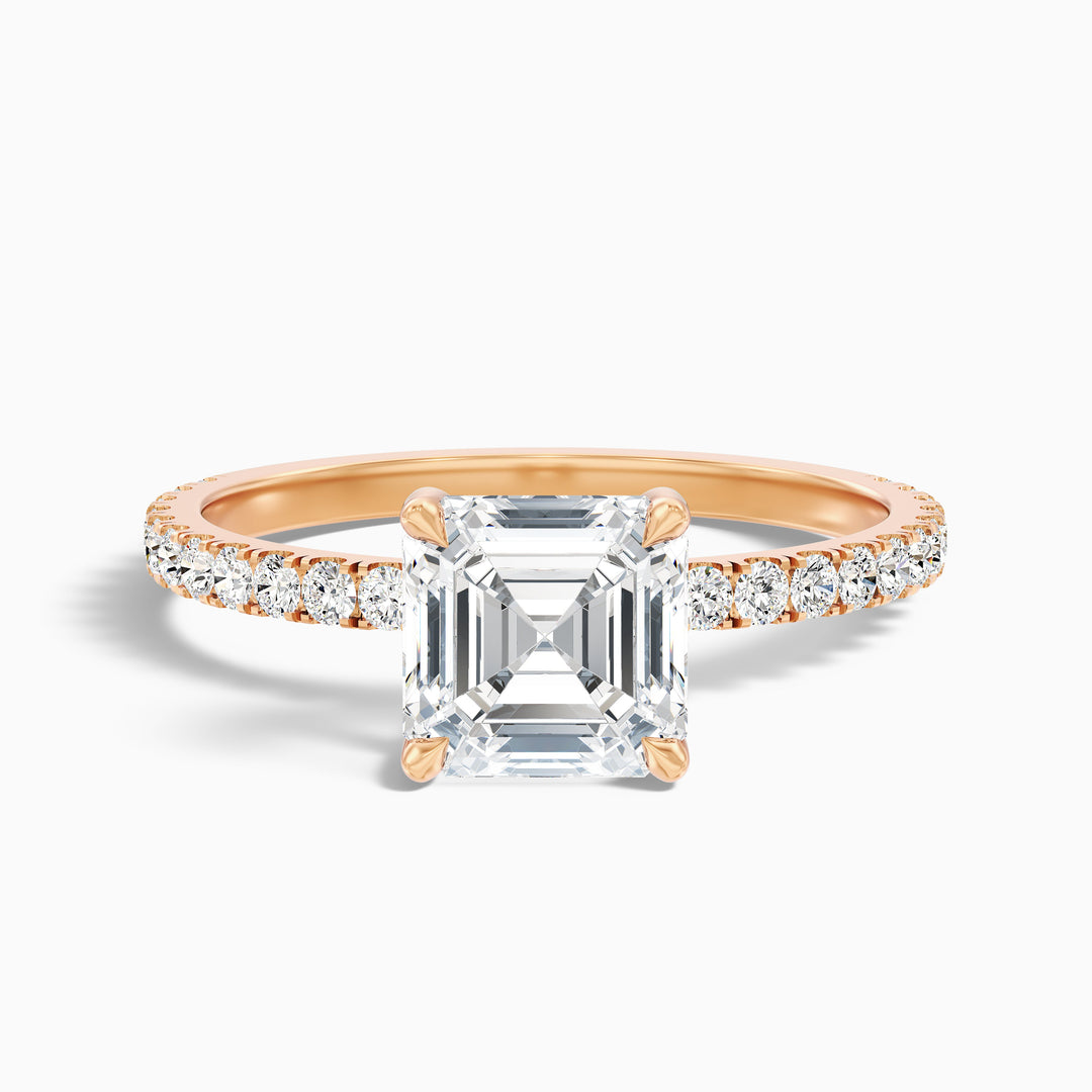 Mylie 2 Carat Asscher Cut Side Stone Pave Lab Grown Diamond Engagement Ring in 14k White Gold