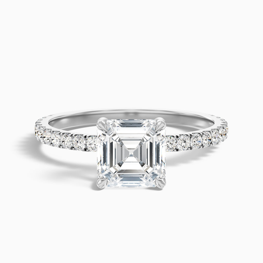 Mylie 2 Carat Asscher Cut Side Stone Pave Lab Grown Diamond Engagement Ring in 14k White Gold