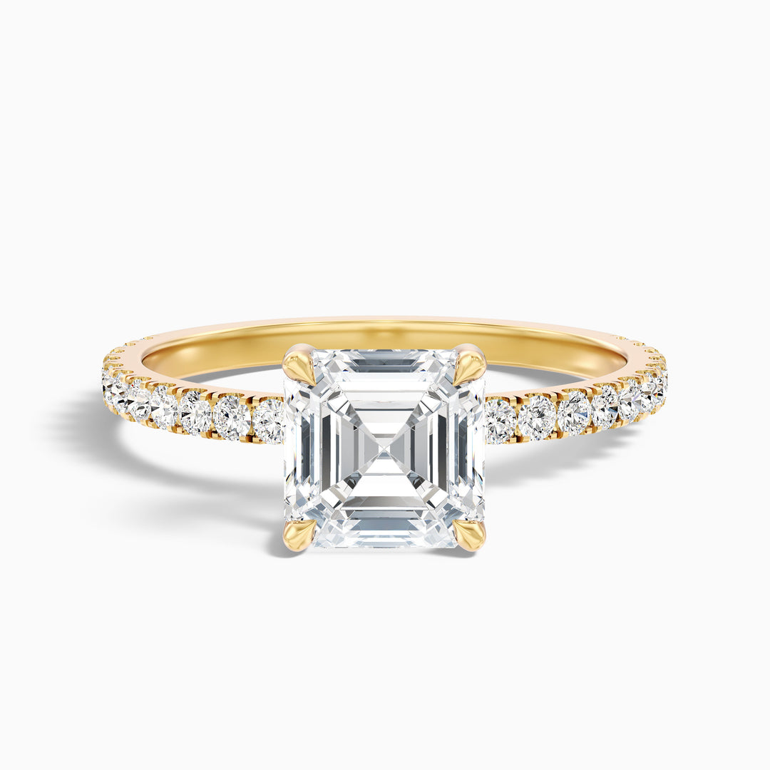 Mylie 2 Carat Asscher Cut Side Stone Pave Lab Grown Diamond Engagement Ring in 14k White Gold