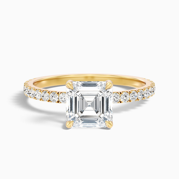 Mandy 4.5 Carat Asscher Cut Side Stone Moissanite Engagement Ring in 14k Yellow Gold