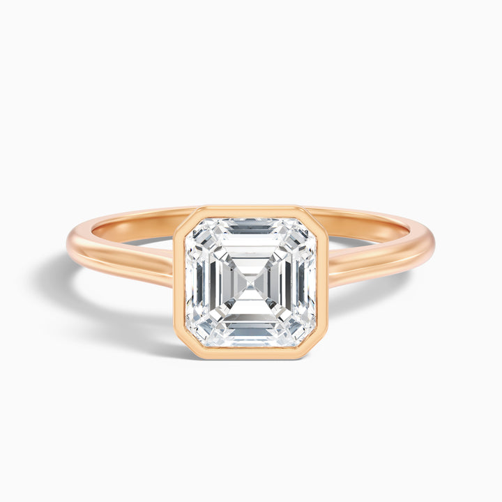 Marley 5.5 Carat Asscher Cut Diamond Bezel Set Solitaire Moissanite Engagement Ring in 14k Rose Gold