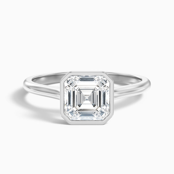 Marley 3.5 Carat Asscher Cut Diamond Bezel Set Solitaire Moissanite Engagement Ring in 10k White Gold