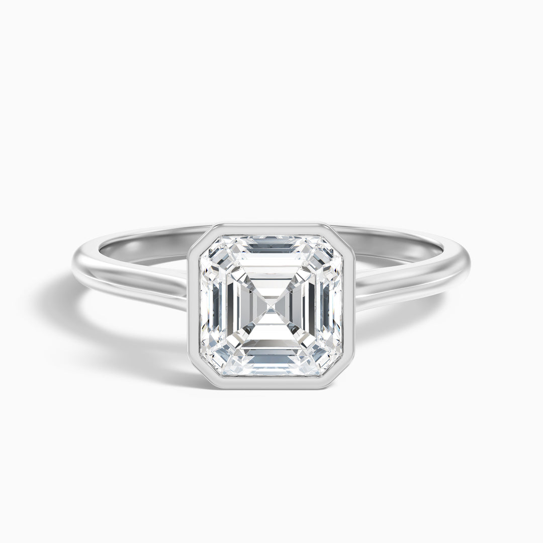 Marley 5.5 Carat Asscher Cut Diamond Bezel Set Solitaire Moissanite Engagement Ring in 14k Yellow Gold