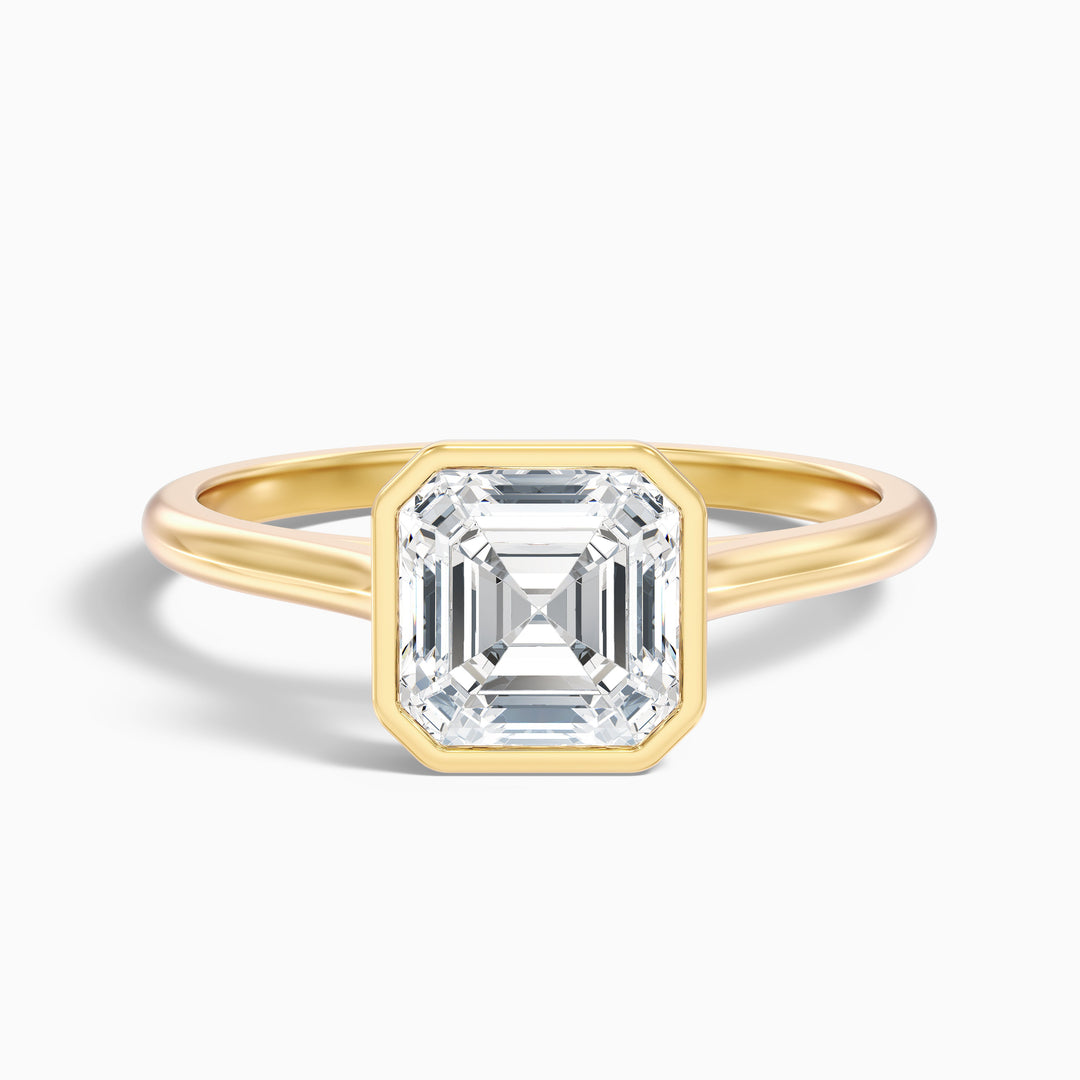 Marley 3.5 Carat Asscher Cut Diamond Bezel Set Solitaire Moissanite Engagement Ring in 18k Yellow Gold