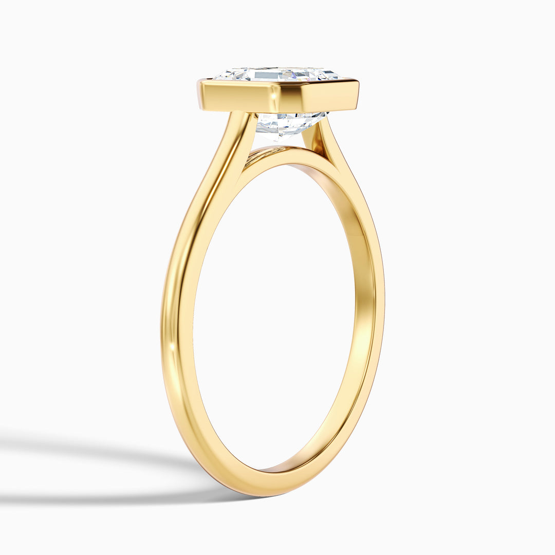 Marley 3 Carat Asscher Cut Diamond Bezel Set Solitaire Moissanite Engagement Ring in 10k Yellow Gold