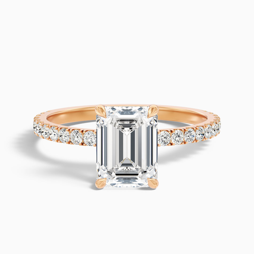 Emme 2.5 Carat Emerald Cut Hidden Halo Pave Lab Grown Diamond Ring in 14k Rose Gold