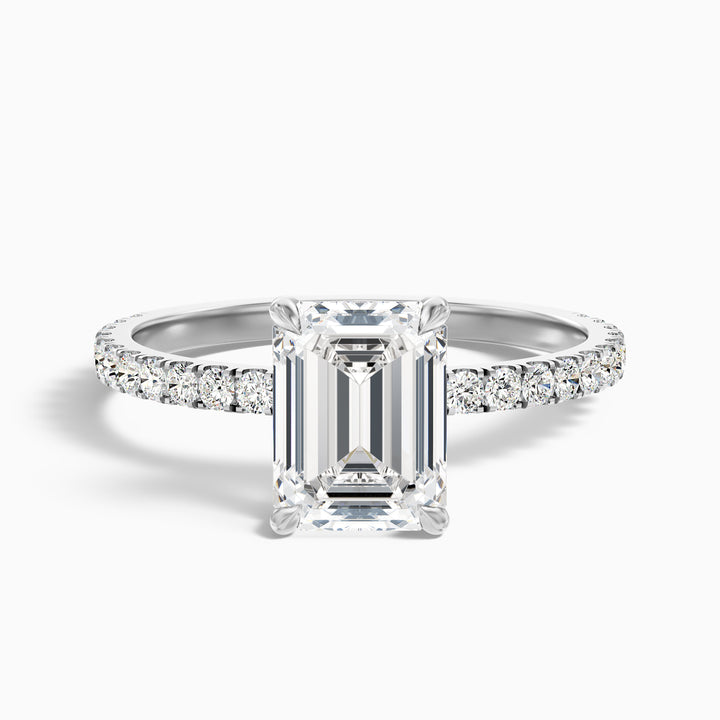 Emme 3.5 Carat Emerald Cut Hidden Halo Pave Lab Grown Diamond Ring in Platinum