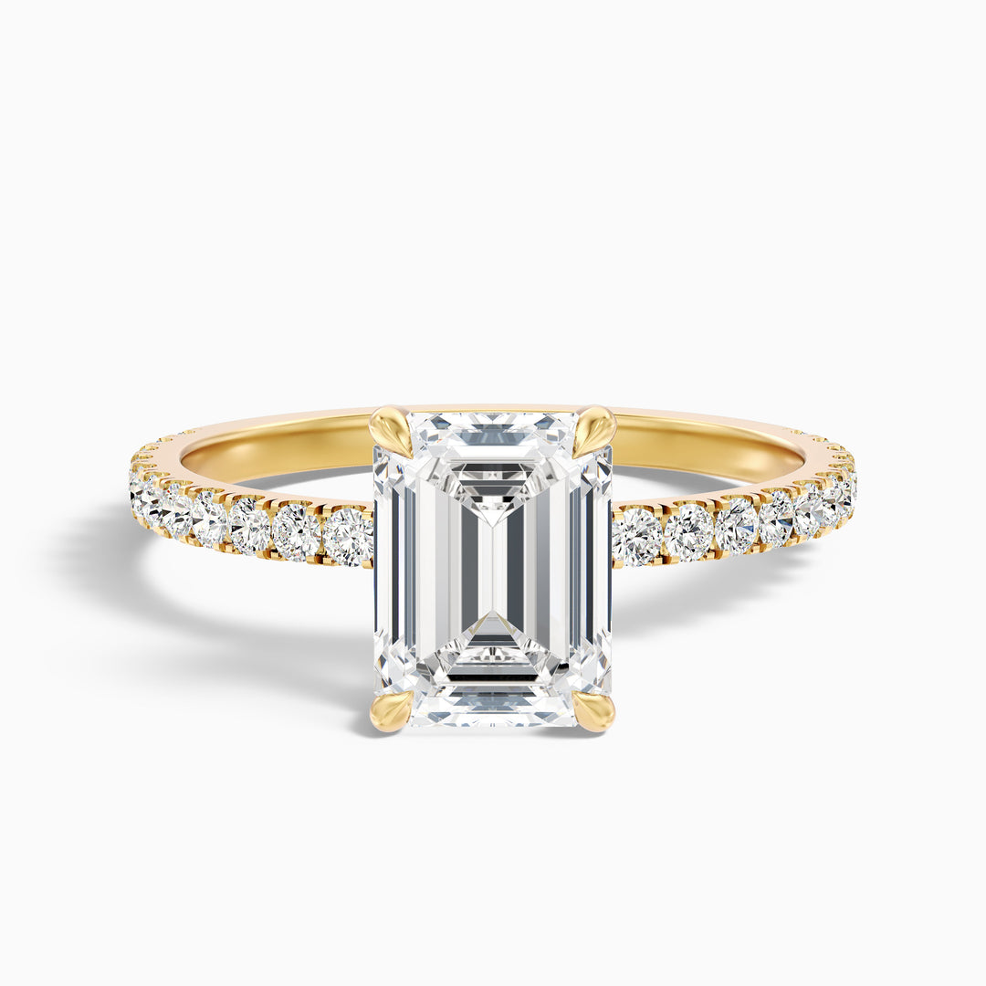 Emme 1 Carat Emerald Cut Hidden Halo Pave Lab Grown Diamond Ring in 18k White Gold