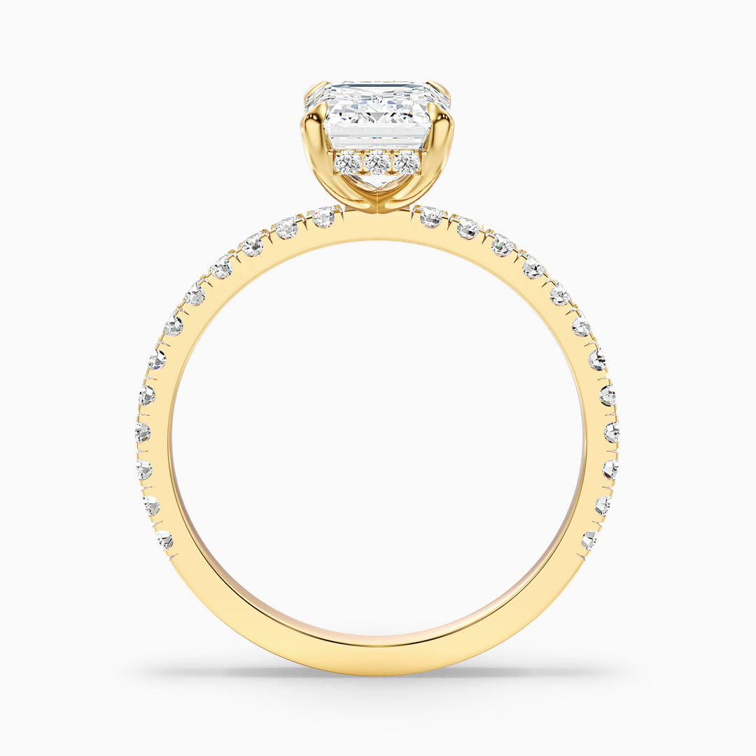 Emme 4 Carat Emerald Cut Hidden Halo Pave Lab Grown Diamond Ring in 14k White Gold