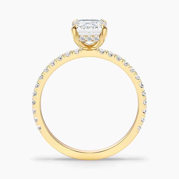 Emme 4 Carat Emerald Cut Hidden Halo Pave Lab Grown Diamond Ring in 10k White Gold