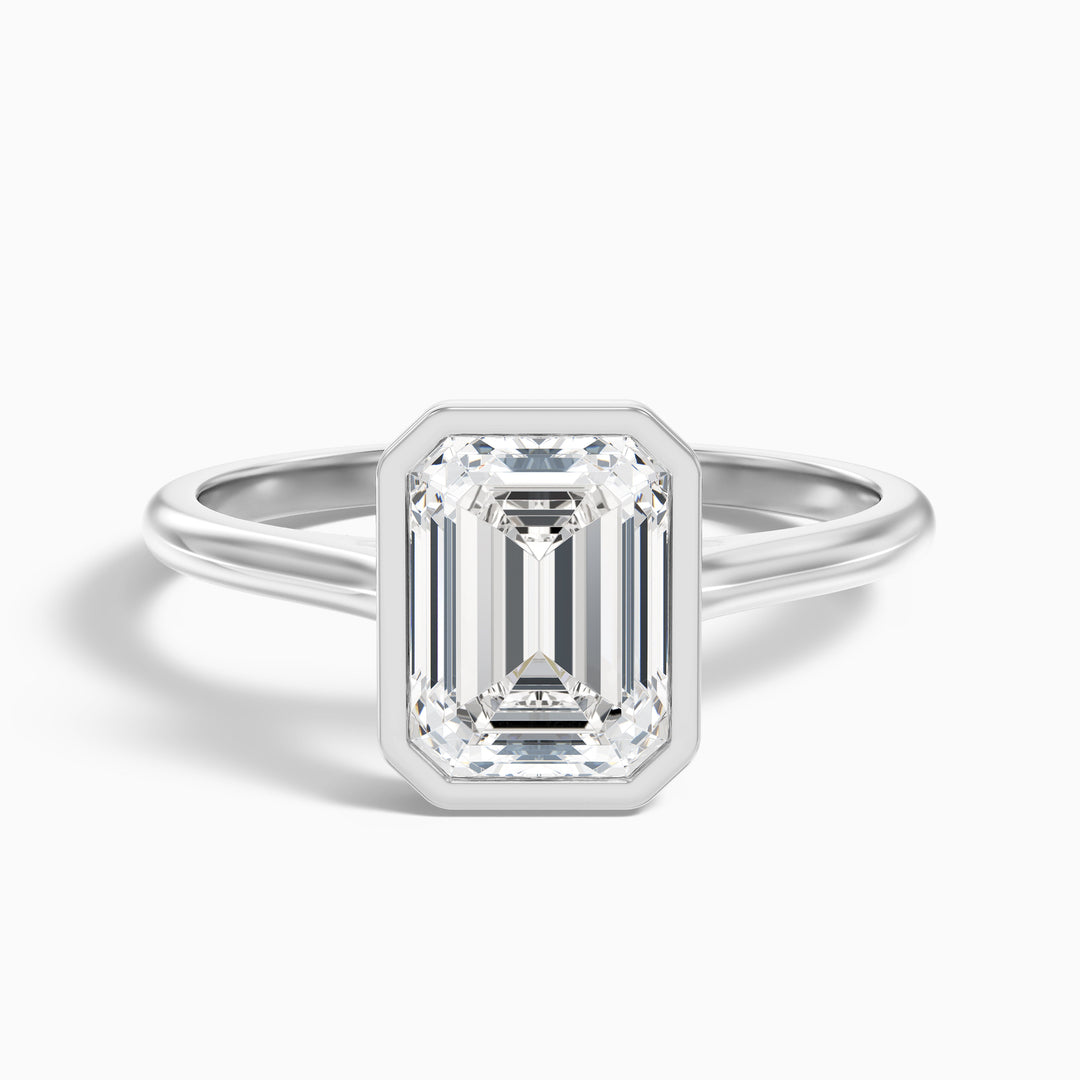 Vera 4.5 Carat Emerald Cut Bezel Set Moissanite Diamond Ring in 18k White Gold