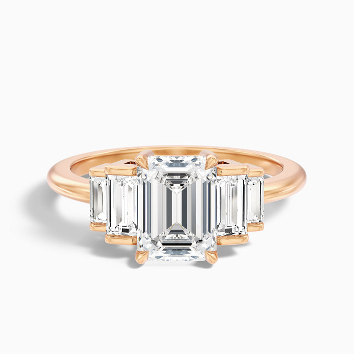 Kora 5 Carat Five Stone Emerald Cut With Baguette Side Stone Lab Grown Diamond Ring in 14k Rose Gold