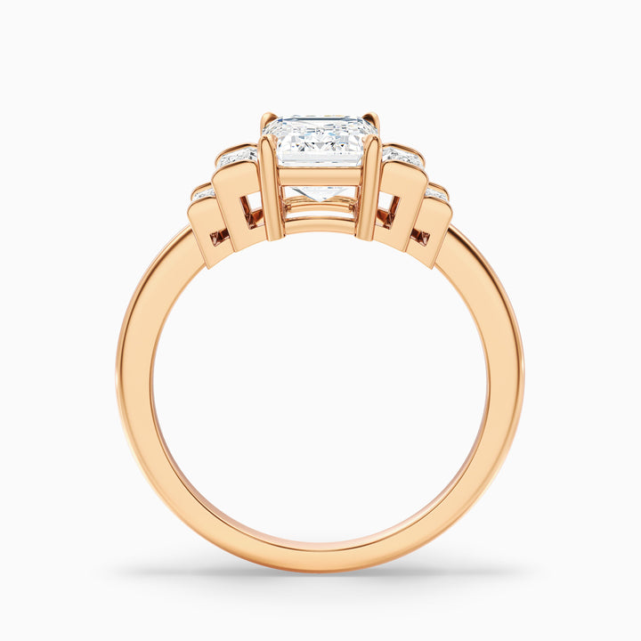 Kora 1 Carat Five Stone Emerald Cut With Baguette Side Stone Lab Grown Diamond Ring in Platinum