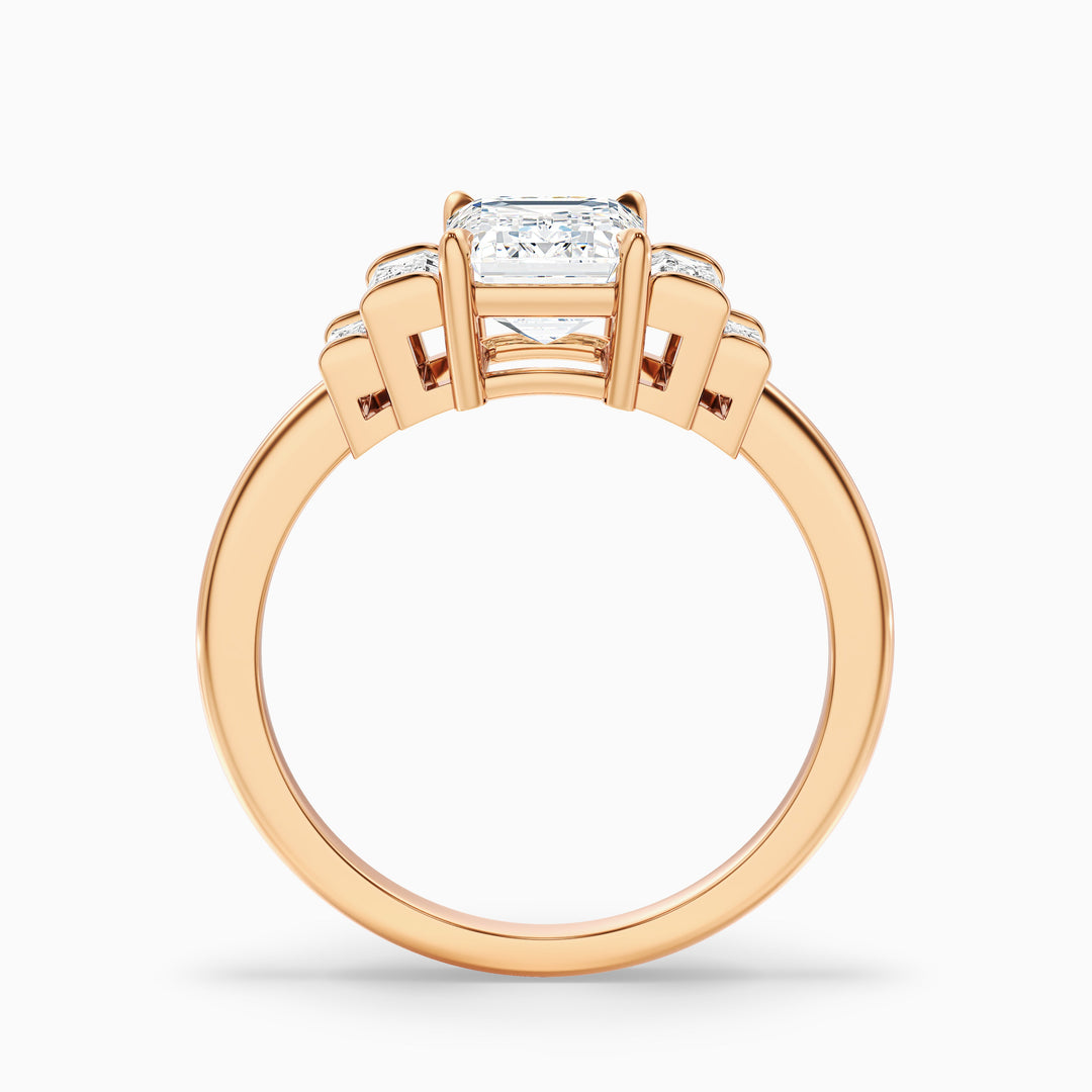 Kora 4 Carat Five Stone Emerald Cut With Baguette Side Stone Lab Grown Diamond Ring in 18k White Gold