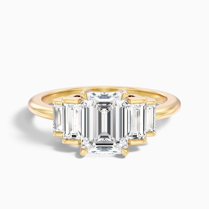 Kora 3.5 Carat Five Stone Emerald Cut With Baguette Side Stone Lab Grown Diamond Ring in 18k White Gold