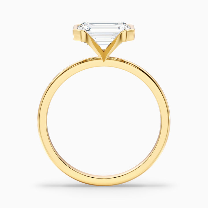 Mila 1 Carat Emerald Half Bezel Moissanite Diamond Ring in 18k Yellow Gold