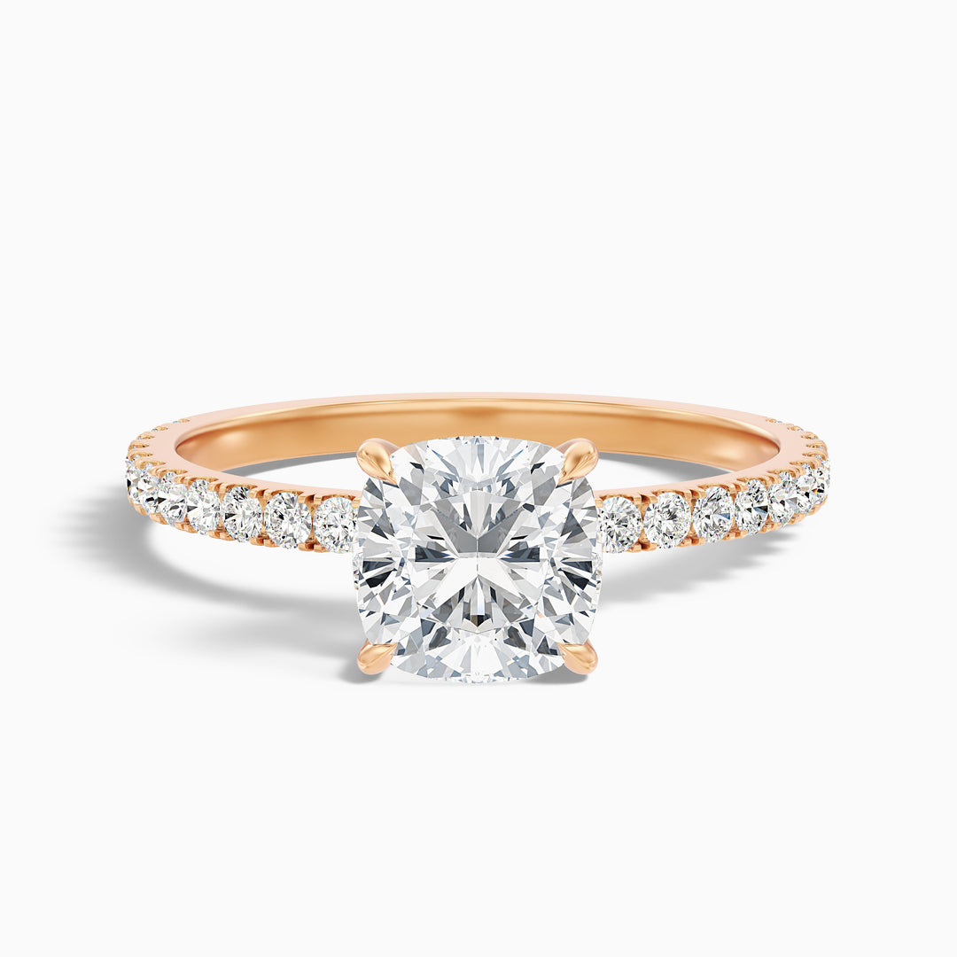 Gigi 3.5 Carat Cushion Cut Hidden Halo Pave Moissanite Diamond Ring in 18k Rose Gold