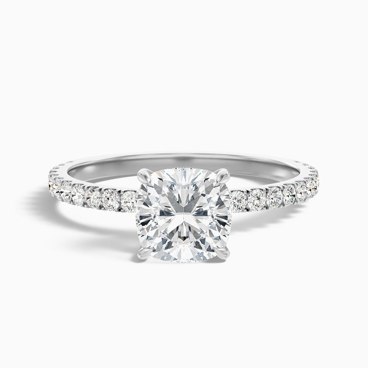 Gigi 3 Carat Cushion Cut Hidden Halo Pave Moissanite Diamond Ring in Platinum